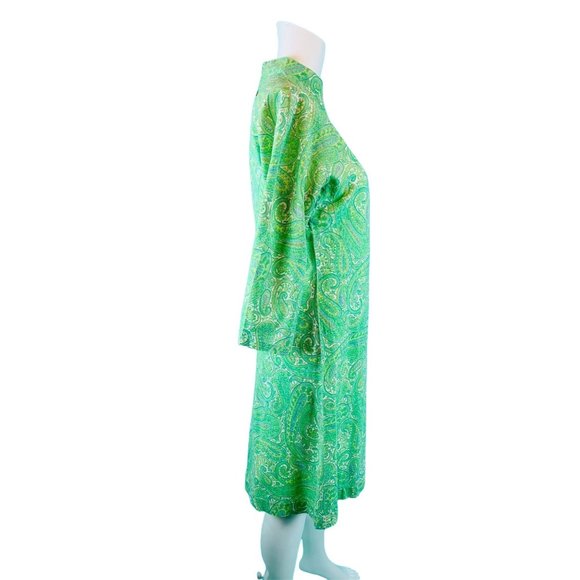 Vintage 1960s Lime Paisley Print Dress Green Mockneck Sheath | B 32" - Picture 6 of 8